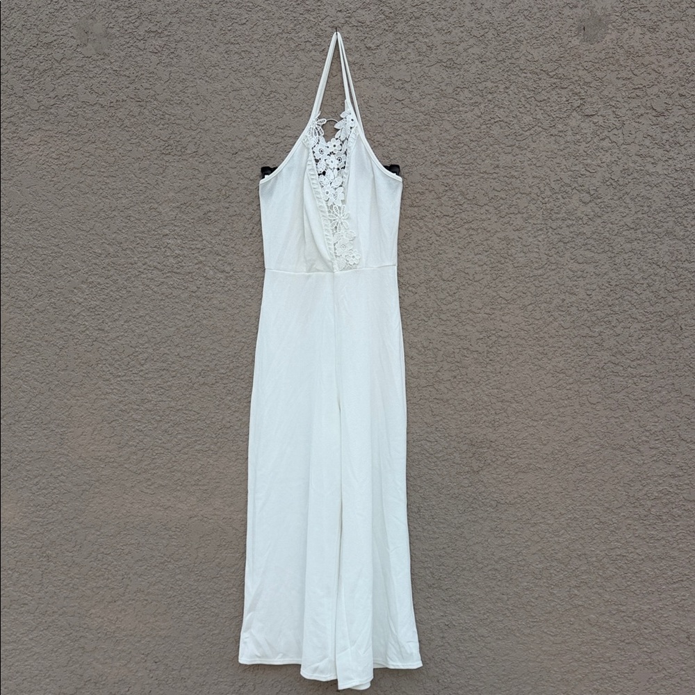 Boohoo White Lace Halter Jumpsuit